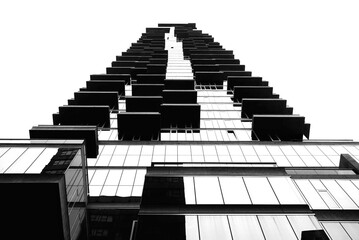 Low angle shot a modern grass building with balconies under the bright sky © Marc Ruaix/Wirestock