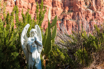 Statue of Angel Praying Outside The Chapel of the Holy Cross,Sedona, Arizona,USA