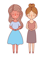 Two women avatars cartoons vector design