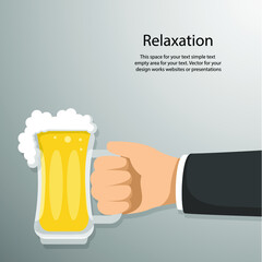 Beer glass in hand trendy simple flat style with empty space for your text. Business and finance concept vector  for your design work, presentation, website or others.