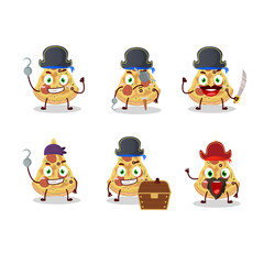 Cartoon character of slice of pizza with various pirates emoticons