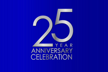 25 Year Anniversary Silver Color on Blue Background, for printed, banner, card, anniversary, greeting card, invitation card - Vector