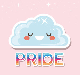 lgtbi kawaii cloud cartoon with pride text vector design