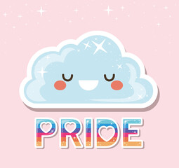 lgtbi kawaii cloud cartoon with pride text vector design