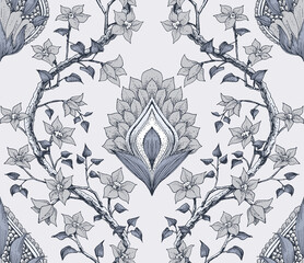 Hand-drawn Seamless Pattern Design, Paisley Style