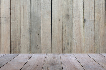 Old wooden table and empty front, Empty space place a product, Vintage wooden background, texture with natural wood pattern for design