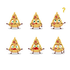 Cartoon character of slice of pizza with what expression