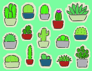 Set of  vector cartoon illustration, cactus