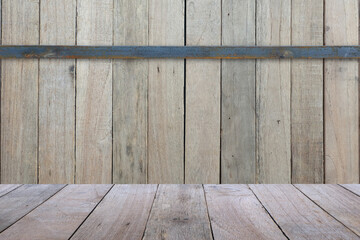 Old wooden table and empty front, Empty space place a product, Vintage wooden background, texture with natural wood pattern for design