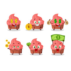 Strawberry cake cartoon character with cute emoticon bring money