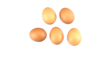 five eggs isolated on white background 
