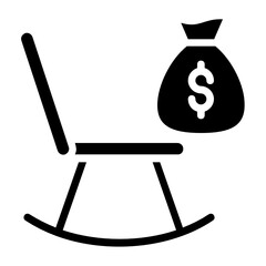 Retirement Program Concept, hrm symbol on white background, Rocking chair with money bag vector icon design 