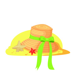 hat in the sand on a beach or island vector illustration