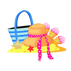 hat in the sand on a beach or island vector illustration