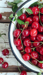 cherries on a wooden table