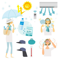 熱中症対策,夏,女性,イラスト,