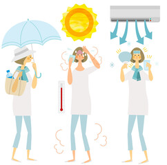 熱中症対策,夏,女性,イラスト,
