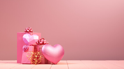 valentine gift box on wood paint and pink wall 3d render