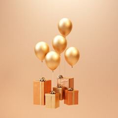 gift box with balloons gold color 