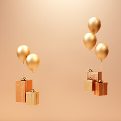 gift box with balloons gold color 
