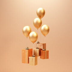 gift box with balloons gold color 