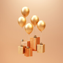 gift box with balloons gold color 