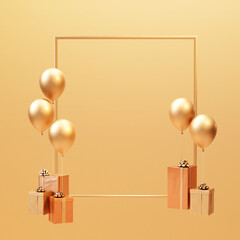 gift box with balloons gold color 