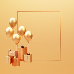 gift box with balloons gold color 