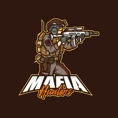 sports mascot logo design editable template gaming e sports solder with gun army mafia 