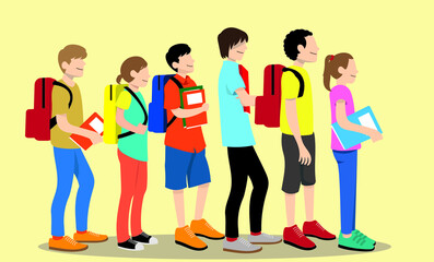 Education vector concept: Group of teenagers or students queuing