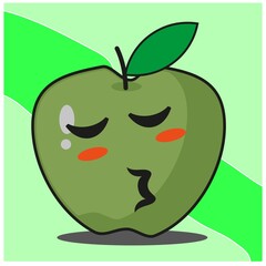 Cute green apple fruit cartoon face mascot character vector design