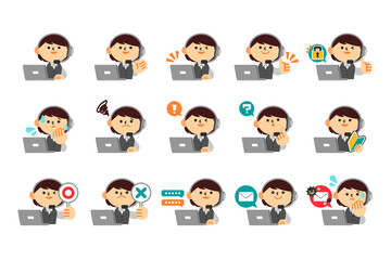 オペレーター　コールセンター　女性　ノートパソコン　セット