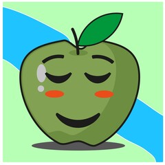 Cute green apple fruit cartoon face mascot character vector design