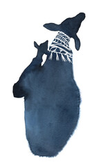 Watercolor deer family silhouette illustration, mom with little deer