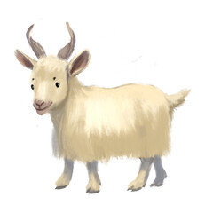 Illustration of a fluffy funny goat on a white background
