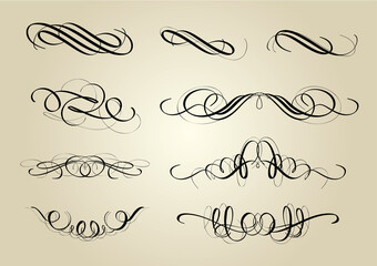 calligraphic design elements, flourishes set, dividers, decorative swashes