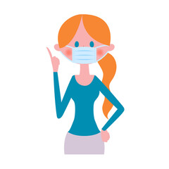 人差指を立てるマスク姿の女性