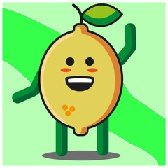 Cute citrus lemon fruits cartoon face mascot character with hand and leg vector design