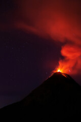 Night eruption of the volcano of fire, Guatemala