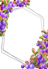 Vertical frame with ripe irgi berries on a white background. Graphic element. Watercolor illustration