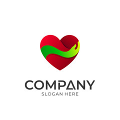 Vector logo of heart combined with hand. Simple logo style. Care icon. Abstract Love. Logotype for template.