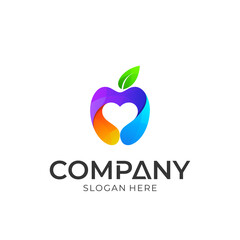 Vector logo of apple combined with heart. Colorful logo style. Love icon. Abstract fruits. Logotype for template.