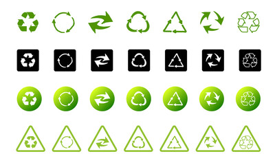 Obraz premium Recycling symbol of ecologically pure funds. Set of arrows. Green vector collection.