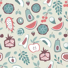 Foto op Canvas Cute fruit summer seamless pattern. Vector hand drawn illustration. © demonova