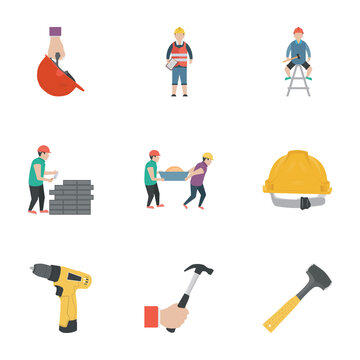 Construction Work Flat Icons 