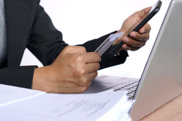 Office worker Shop online with a credit card.