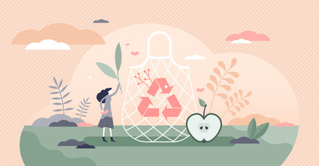 Zero waste vector illustration. Ecological packaging flat tiny person concept