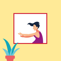 woman at the window doing dance exercises at home