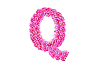 The letter is made of pink flowers on a white background. Spring concept Floral letters of the alphabet for wedding design or flower festival