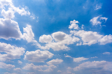 White clouds cumulus floating on blue sky in beautiful weather